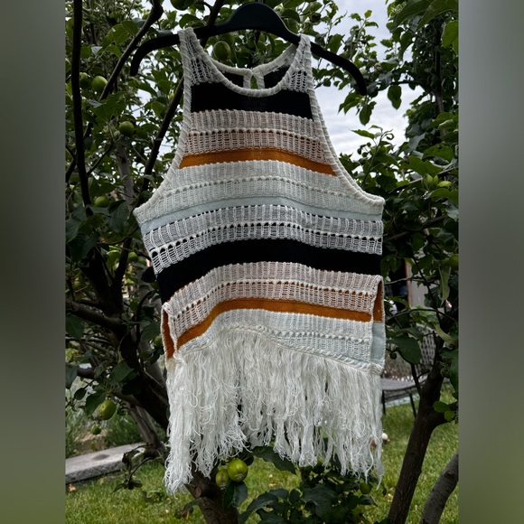 TULAROSA Brent Striped Crochet Slanted Knit Tank Fringe, Sz S - Picture 10 of 15